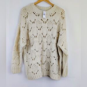 American Eagle Sweater Women Large Oversized Pointelle Cream Open Stitch Classic